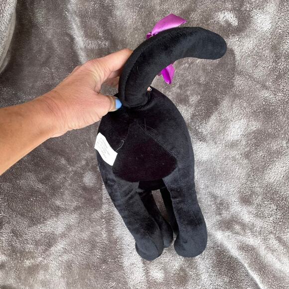 Vintage Black Cat Plush Purple Eyes Ears Pillow Stuffed Toy 1990s Halloween - Picture 14 of 16